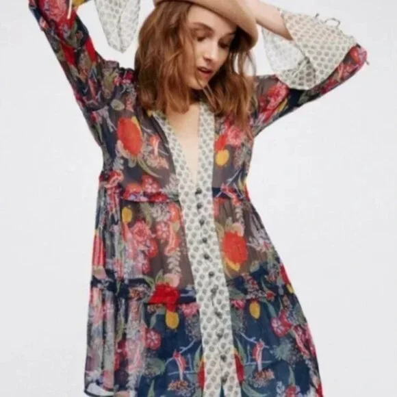 Free People Floral Sheer Women's Top - Picture 2 of 8